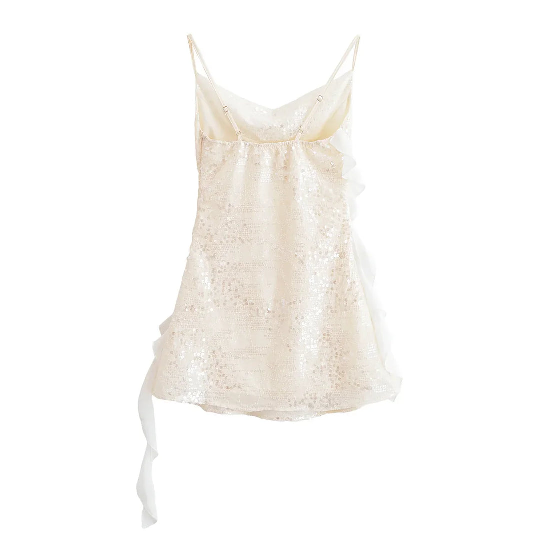 Women’s Casual Backless Layered Decorative Sequined Short Dress - WHITE / XS