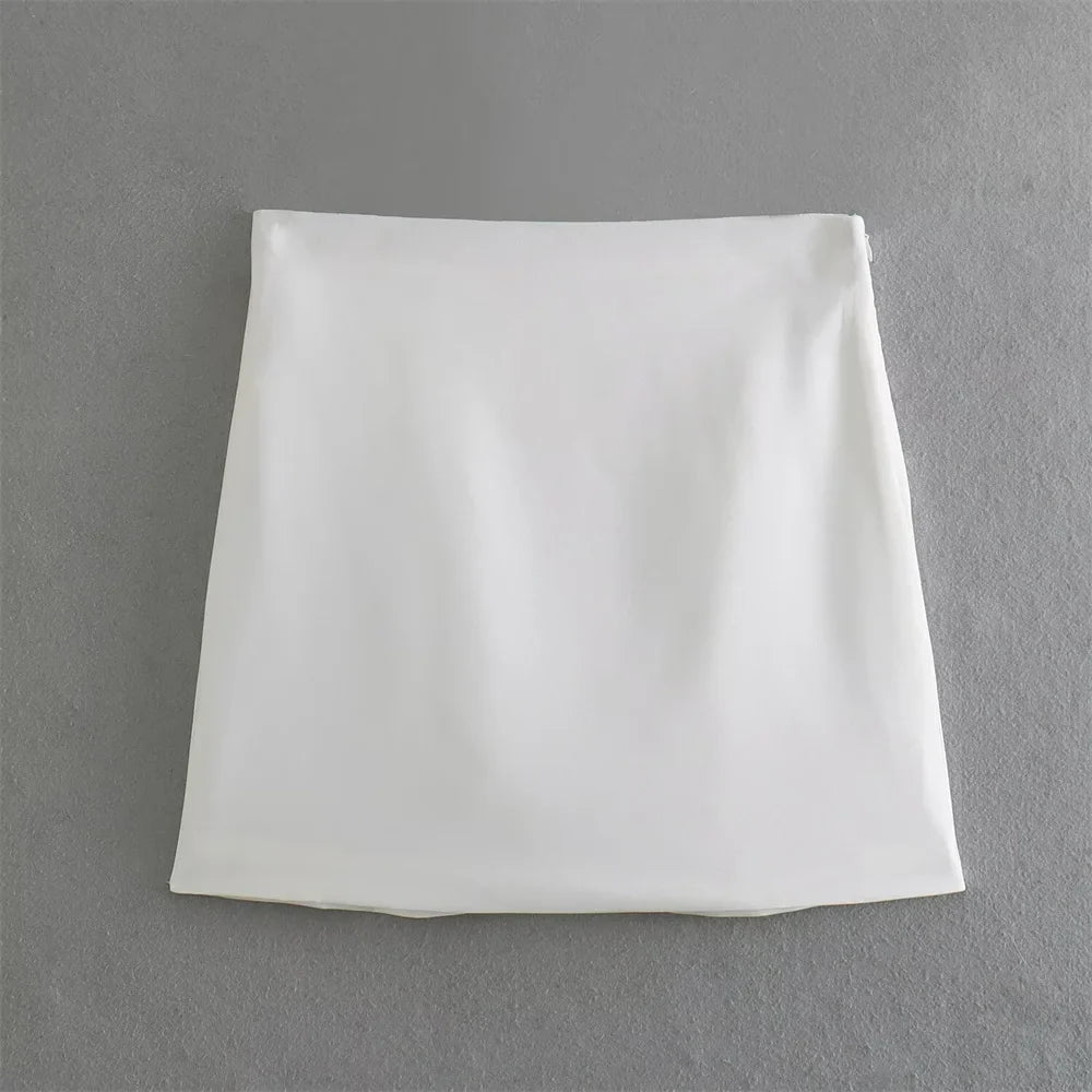 Women’s Casual Double breasted Slim Fit Suit Coat High Waist Mini Skirt - white / S