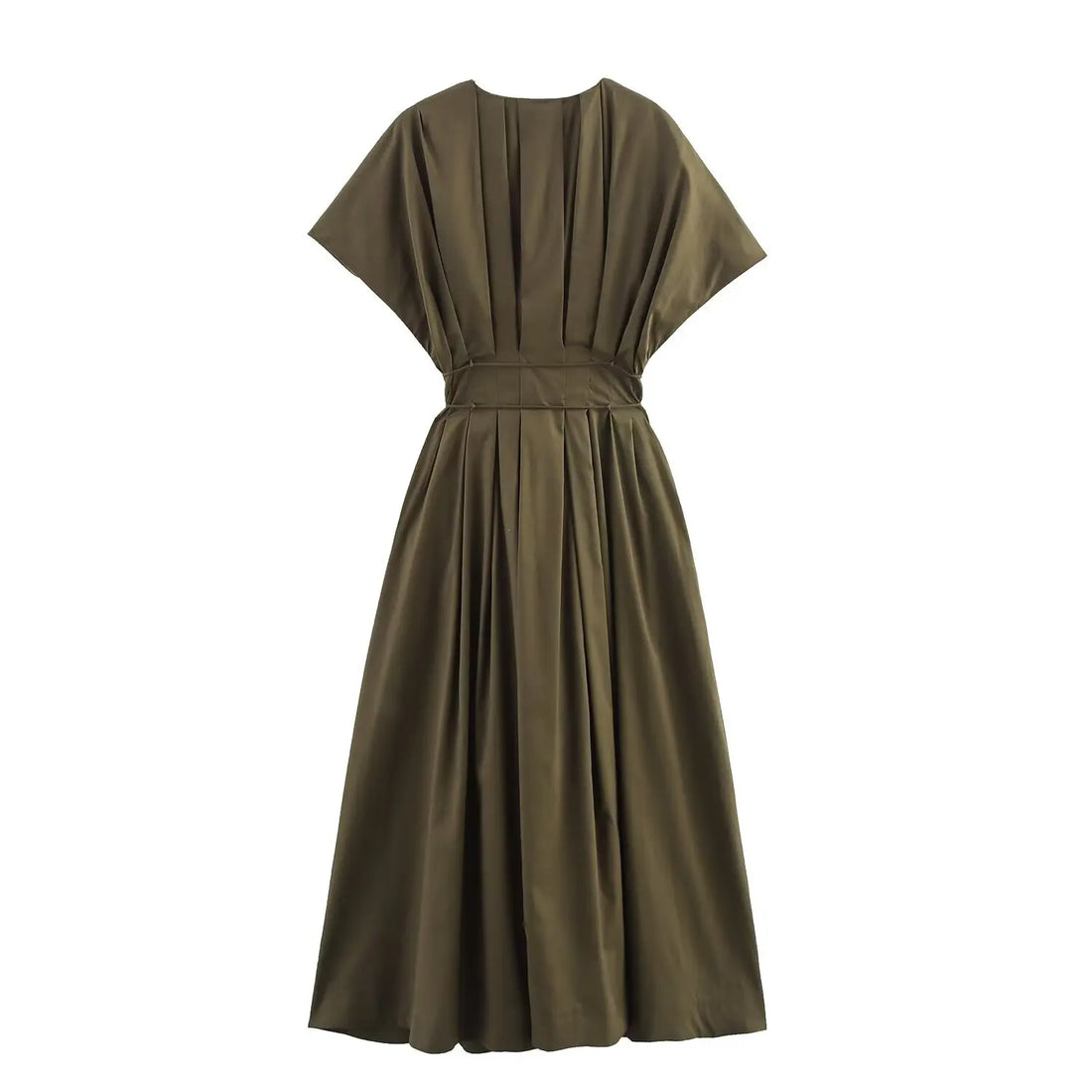 Women’s Casual Drop Shoulder Short Sleeve V-neck Midi Dress - army green / M