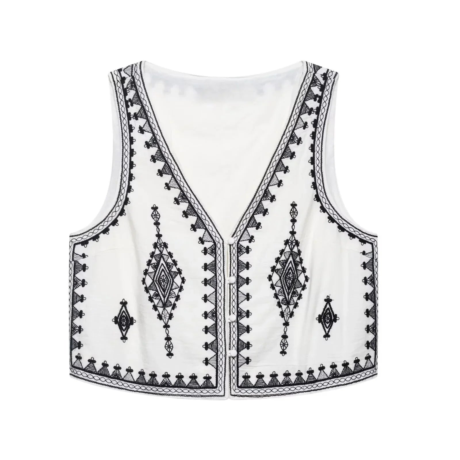 Women’s Casual Embroidered V-neck Vest With Wide-leg Shorts - Tops / M
