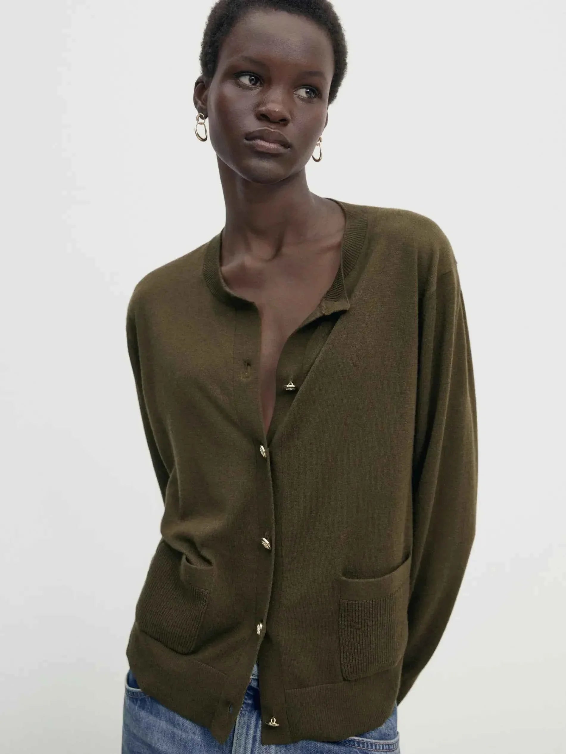 Women's Casual Little Gold Buckle Knit Cardigan