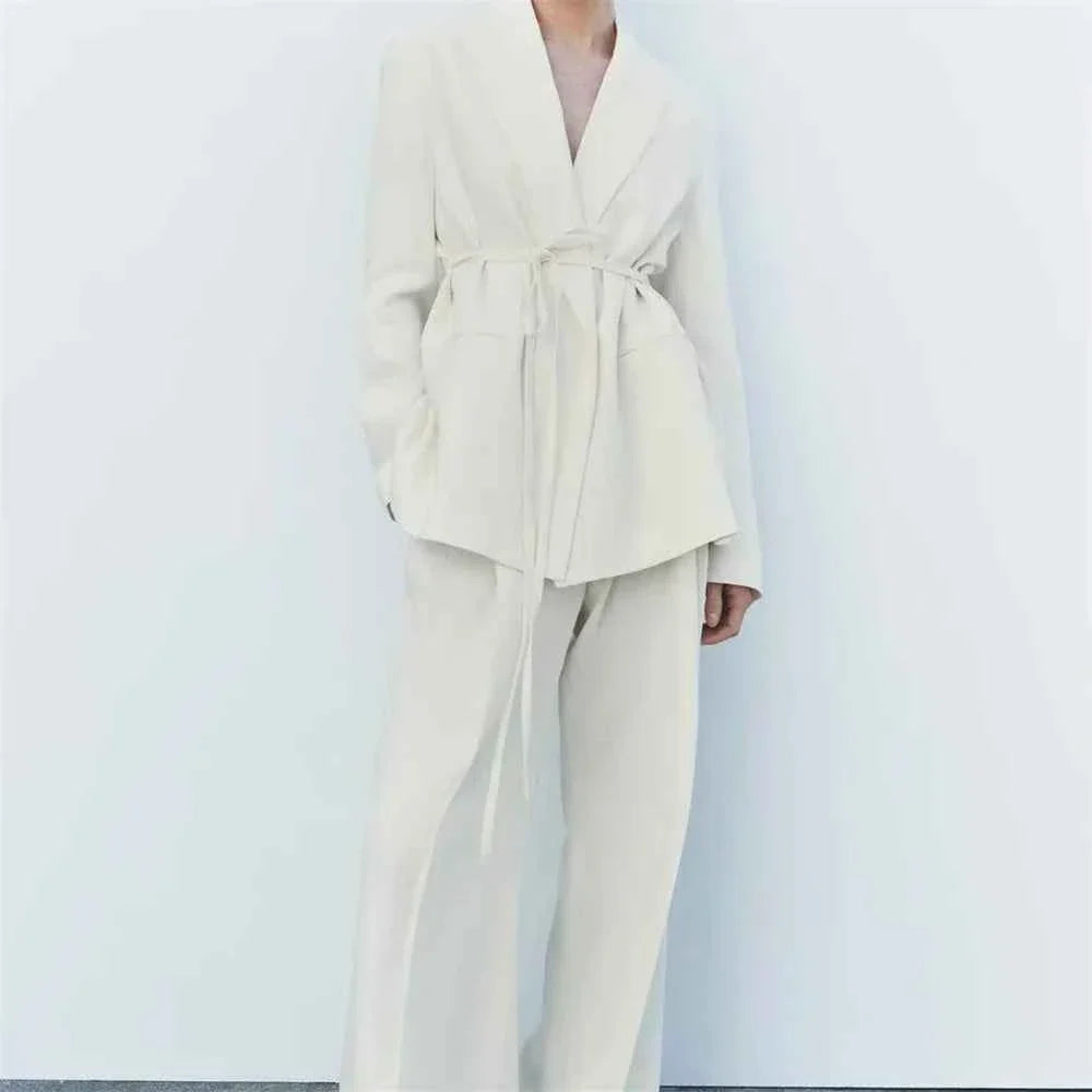 Women's Casual Retro Linen Blend Suit Jacket&Pants Set
