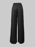 Black wide-leg palazzo casual suit pants with elastic waistband