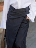 Women’s dark blue casual suit pants with asymmetrical wrap waist