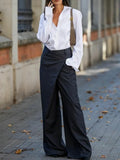Dark gray wrap-front wide-leg casual suit pants