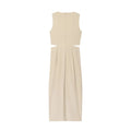 Women’s Casual Waist-revealing Open Design Knotted Midi V-neck Sleeveless Dress