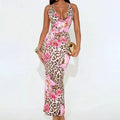 Women’s Clothing Dress Backless Print Leopard V-Neck - Pink / L