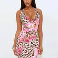 Women’s Clothing Dress Backless Print Leopard V-Neck