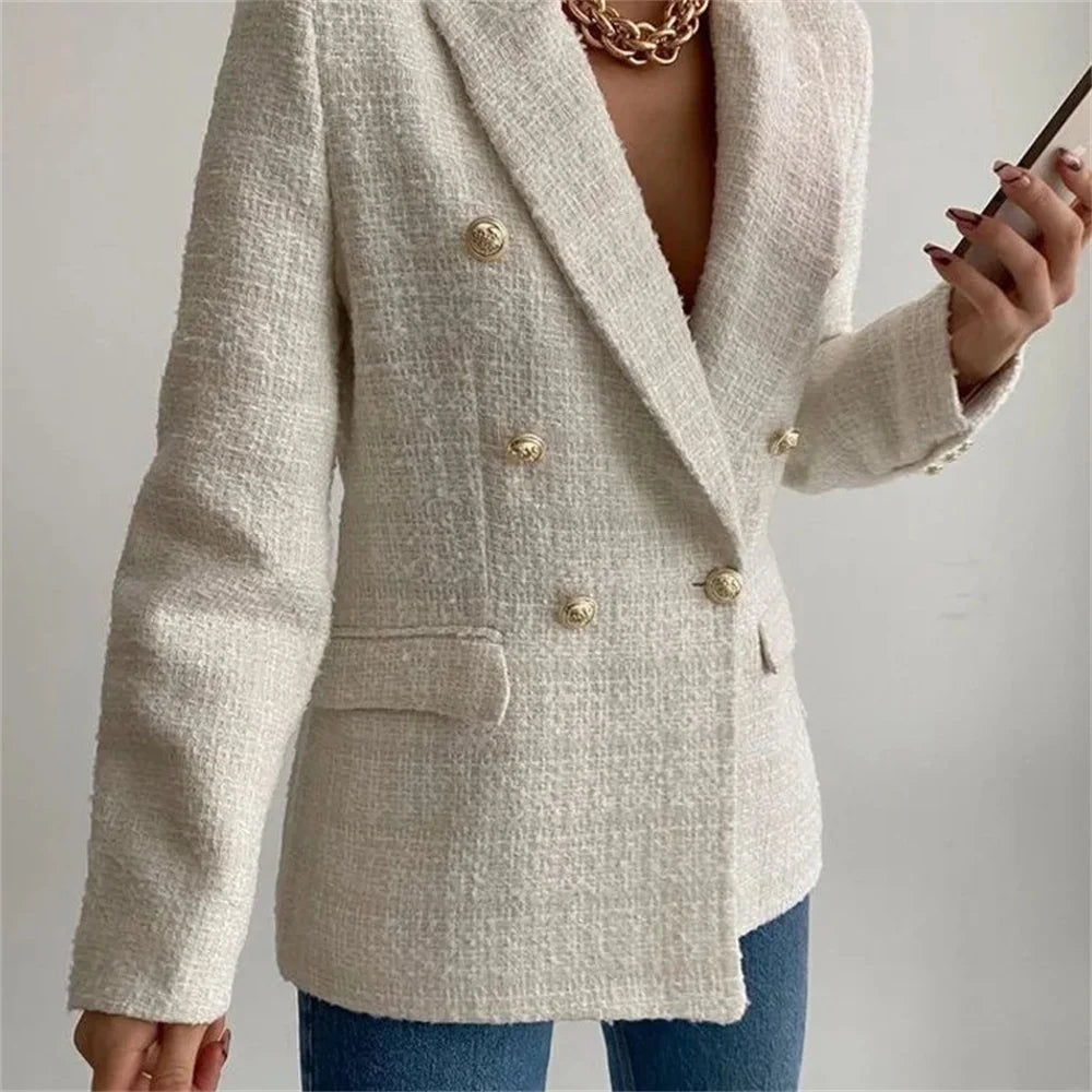 Women’s Clothing Style Fashionable Versatile Texture Double breasted Mid length Suit Coat