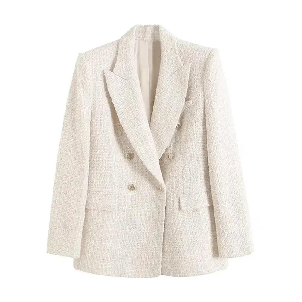 Women’s Clothing Style Fashionable Versatile Texture Double breasted Mid length Suit Coat - Beige / L