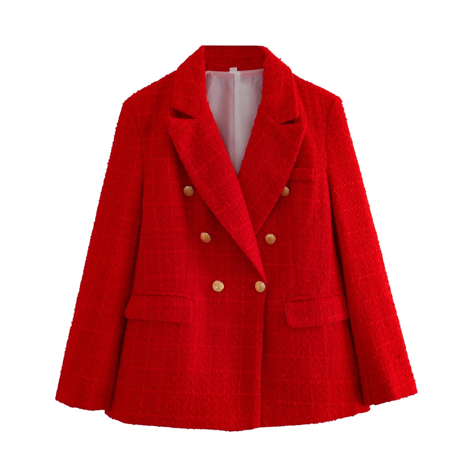 Women’s Clothing Style Fashionable Versatile Texture Double breasted Mid length Suit Coat - Red / XS