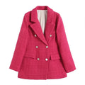 Women’s Clothing Style Fashionable Versatile Texture Double breasted Mid length Suit Coat - Rose Red / L