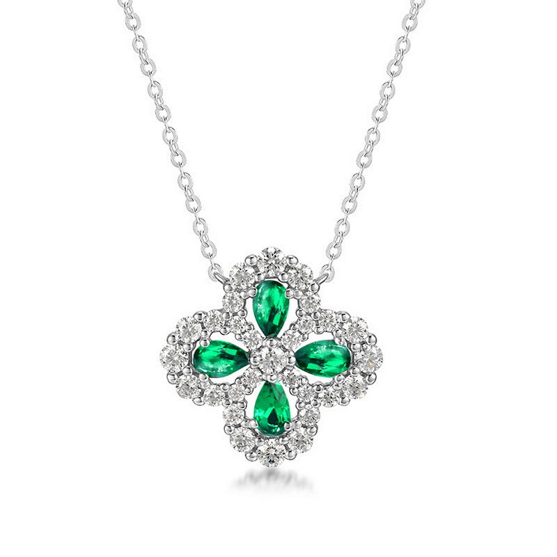 Women’s Colored Gems Pendant Clavicle Chain - Emerald / 925 Silver - electronic accessories