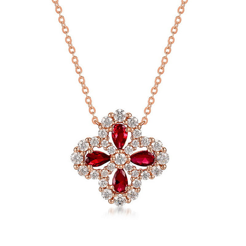 Women’s Colored Gems Pendant Clavicle Chain - Red / 925 Silver - electronic accessories