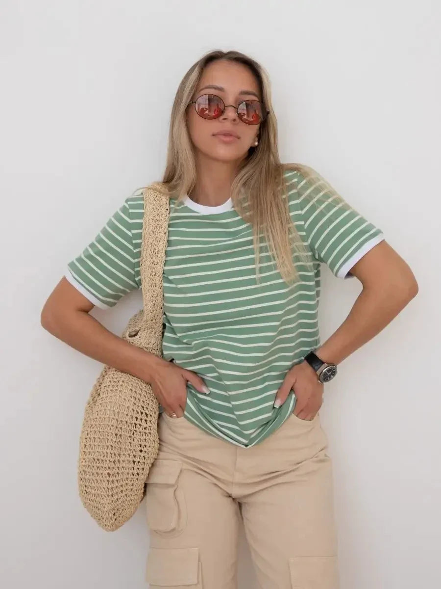 Women’S Contrasting Striped Printed T-Shirt - WCL42902 / XXS