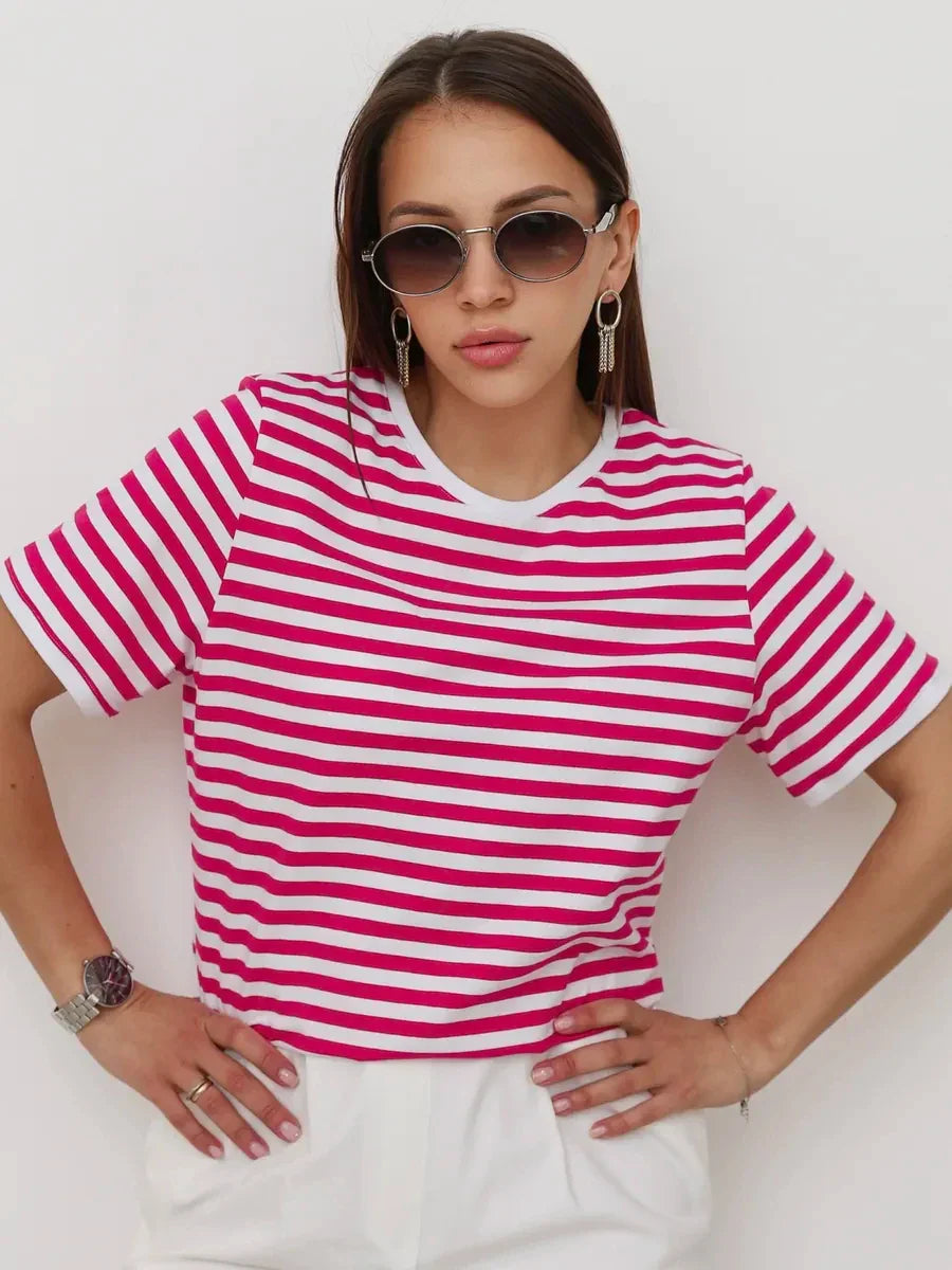 Women’S Contrasting Striped Printed T-Shirt - WCL42905 / XXS