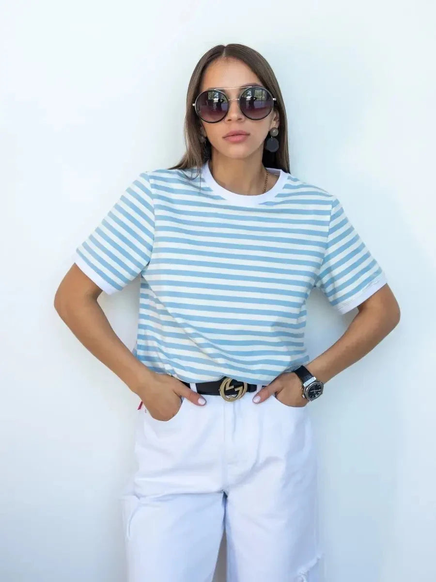 Women’S Contrasting Striped Printed T-Shirt - WCL42906 / XXS