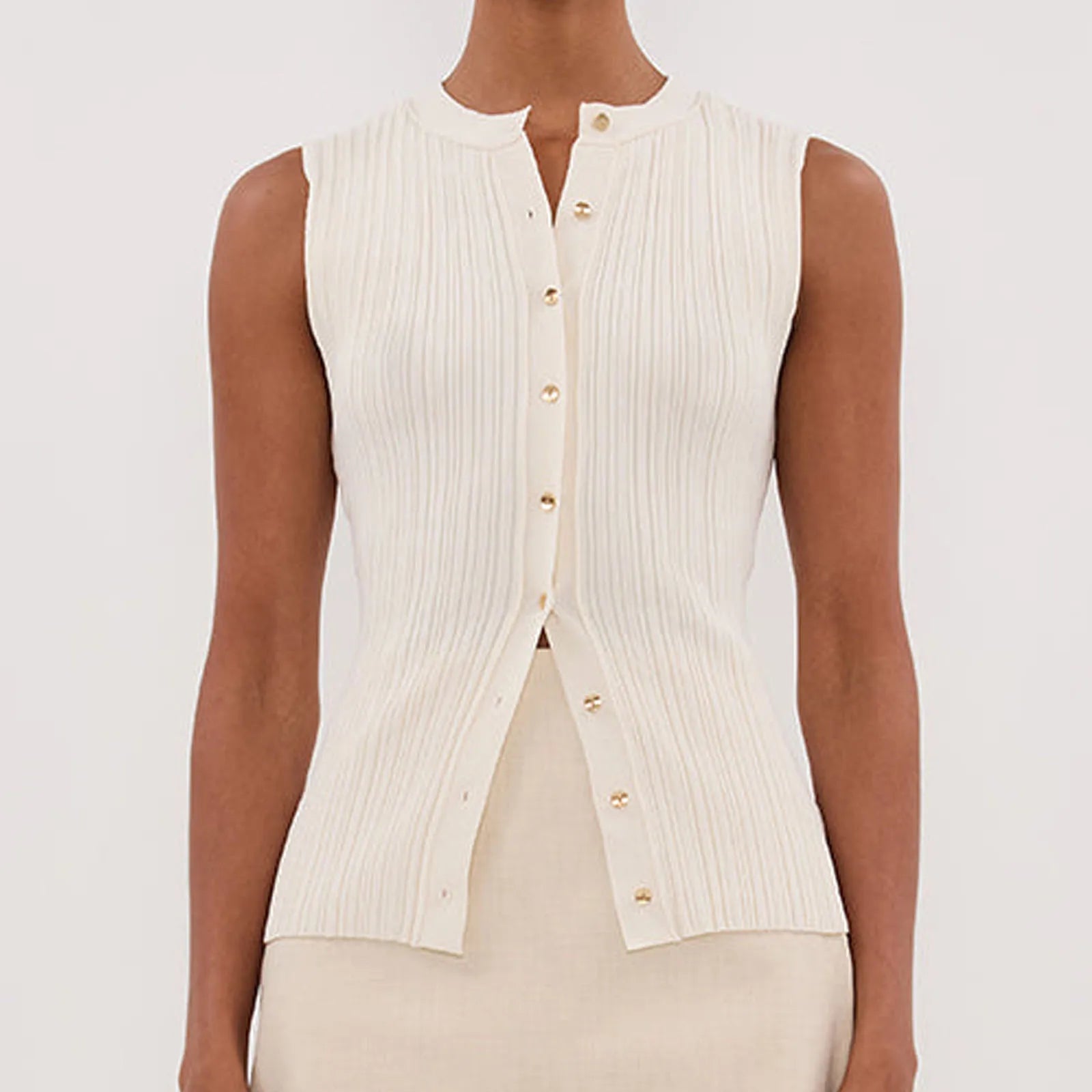 Women’s Crew Neck Knit Vest - WHITE / S