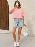 Womens Crop Tops Casual Short Sleeve Loose Fit Basic - electronic accessories