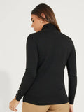 Women’s Cropped Basic Turtleneck Sweater Long Sleeves with Buttons