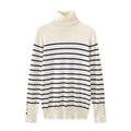 Women’s Cropped Basic Turtleneck Sweater Long Sleeves with Buttons - Striped pullover / L