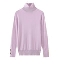 Women’s Cropped Basic Turtleneck Sweater Long Sleeves with Buttons - Light purple pullove / S
