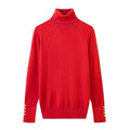 Women’s Cropped Basic Turtleneck Sweater Long Sleeves with Buttons - Red pullover / L