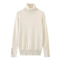Women’s Cropped Basic Turtleneck Sweater Long Sleeves with Buttons - Apricot / L