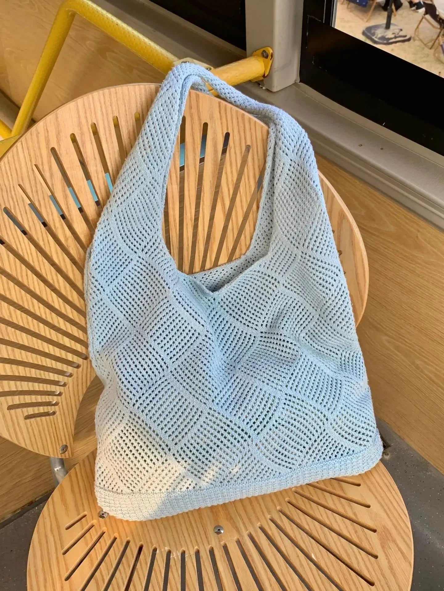 Women’s Crossbody Bag Single Shoulder Woven Hollow out Shopping - SKY BLUE