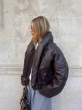 Women's Dark Brown Faux Leather Puffer Jacket