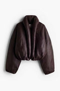 Women's Dark Brown Faux Leather Puffer Jacket