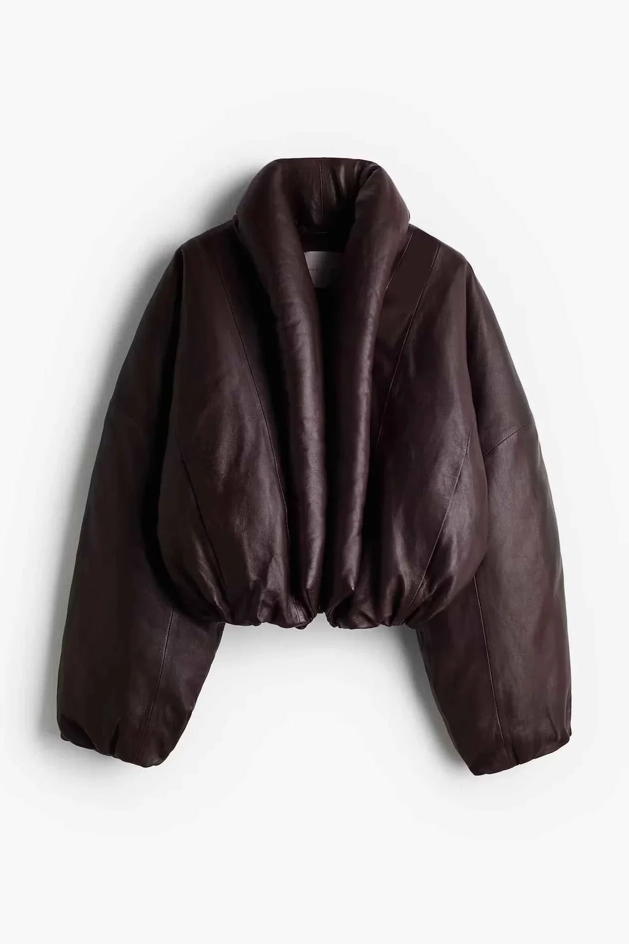 Women's Dark Brown Faux Leather Puffer Jacket