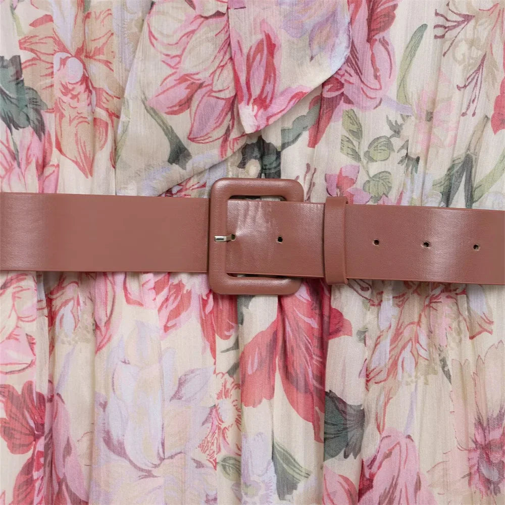 Women’s Dress With Waistband and Floral Print