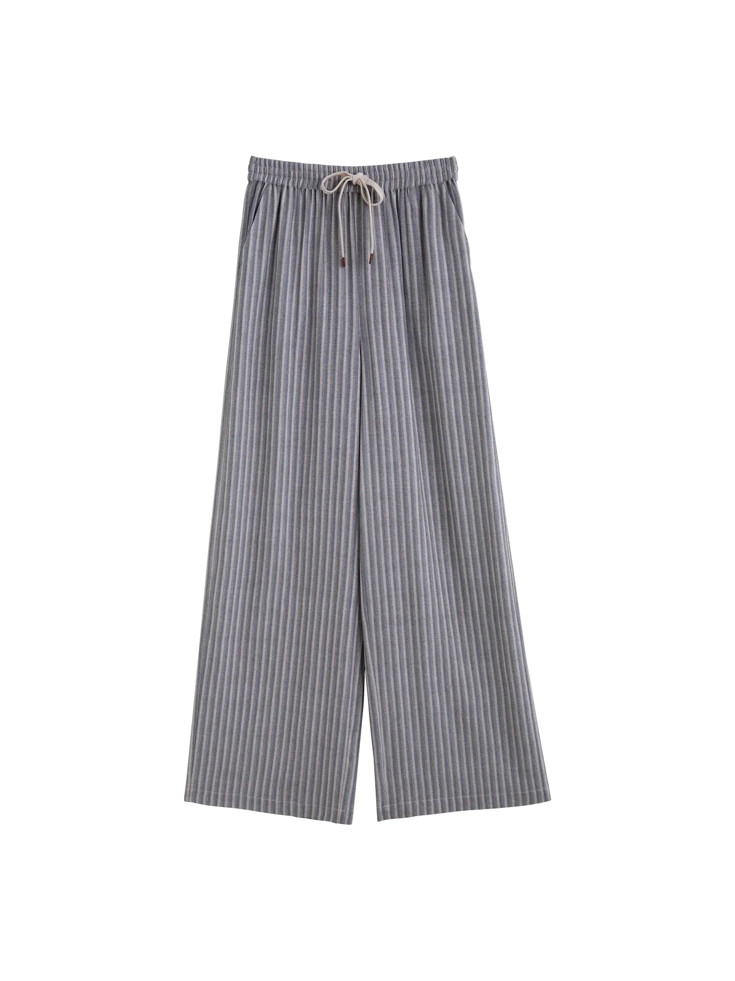 Women’s Elastic-Waist Wide-Leg Pants - Artistic Stripe & Fluid Drape Silhouette Casual Loose - light blue / XS