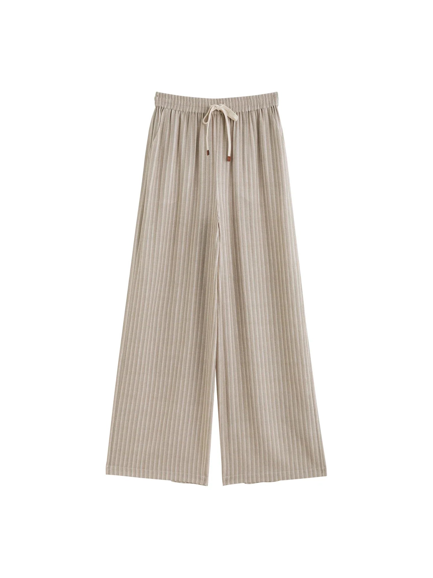 Women’s Elastic-Waist Wide-Leg Pants - Artistic Stripe & Fluid Drape Silhouette Casual Loose - light green / S