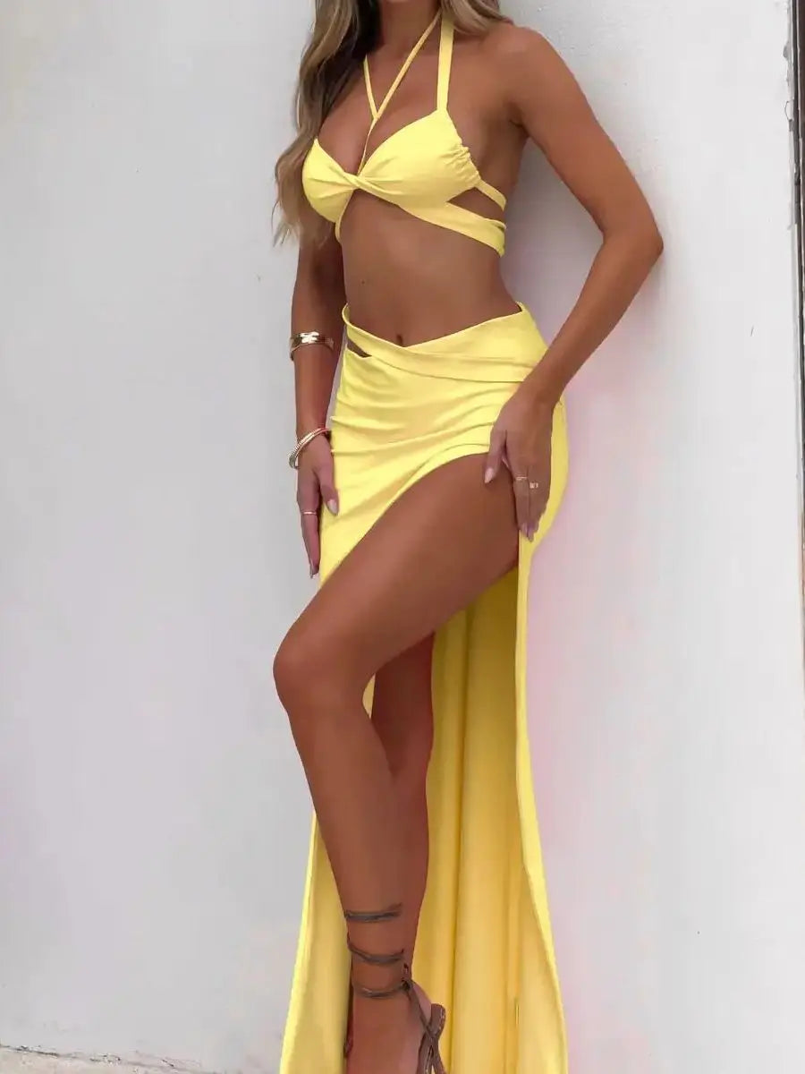 Women’s Elegant Sleeveless Neck Tight Fitting Hip Wrap Dress - 23228-light yellow / S