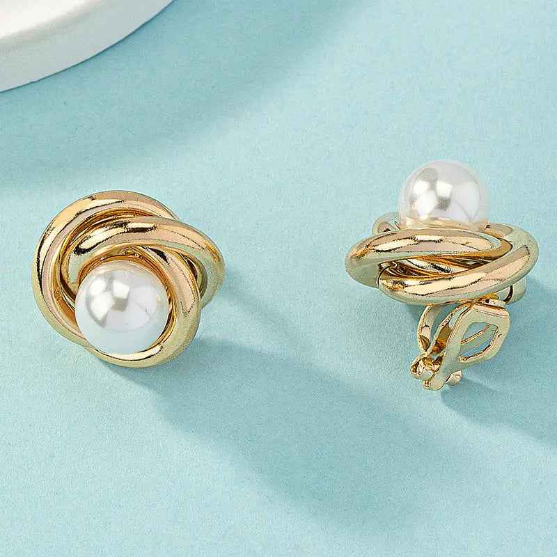 Women’s Fashion Artistic Complex Inlaid Pearl Earrings - E3386 Gold - electronic accessories