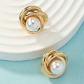 Women’s Fashion Artistic Complex Inlaid Pearl Earrings - E3386 Gold - electronic accessories