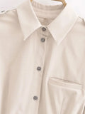 Women’s Fashion Belted Front Button Shirt