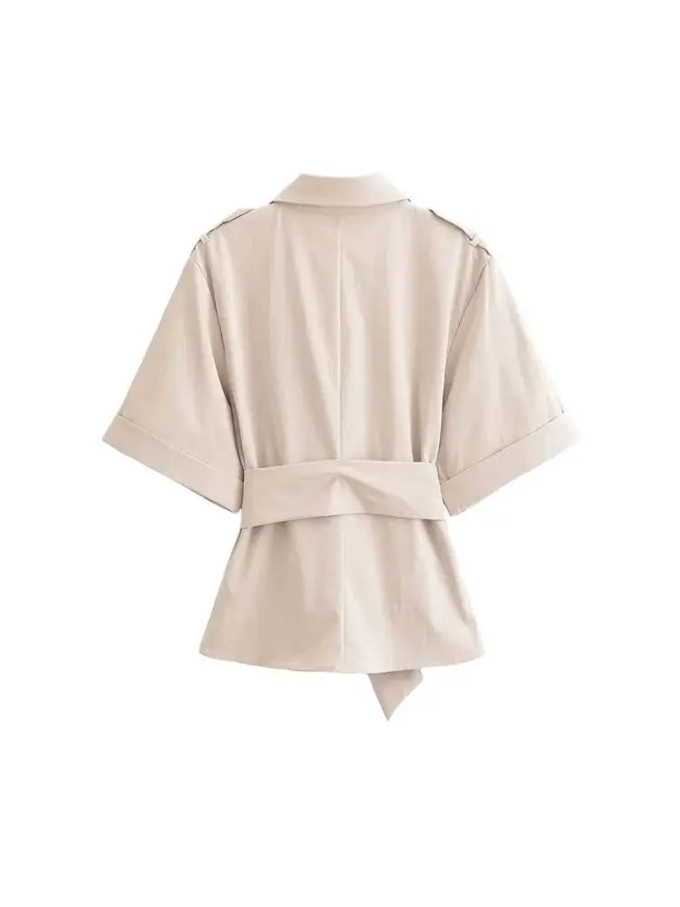 Women’s Fashion Belted Front Button Shirt