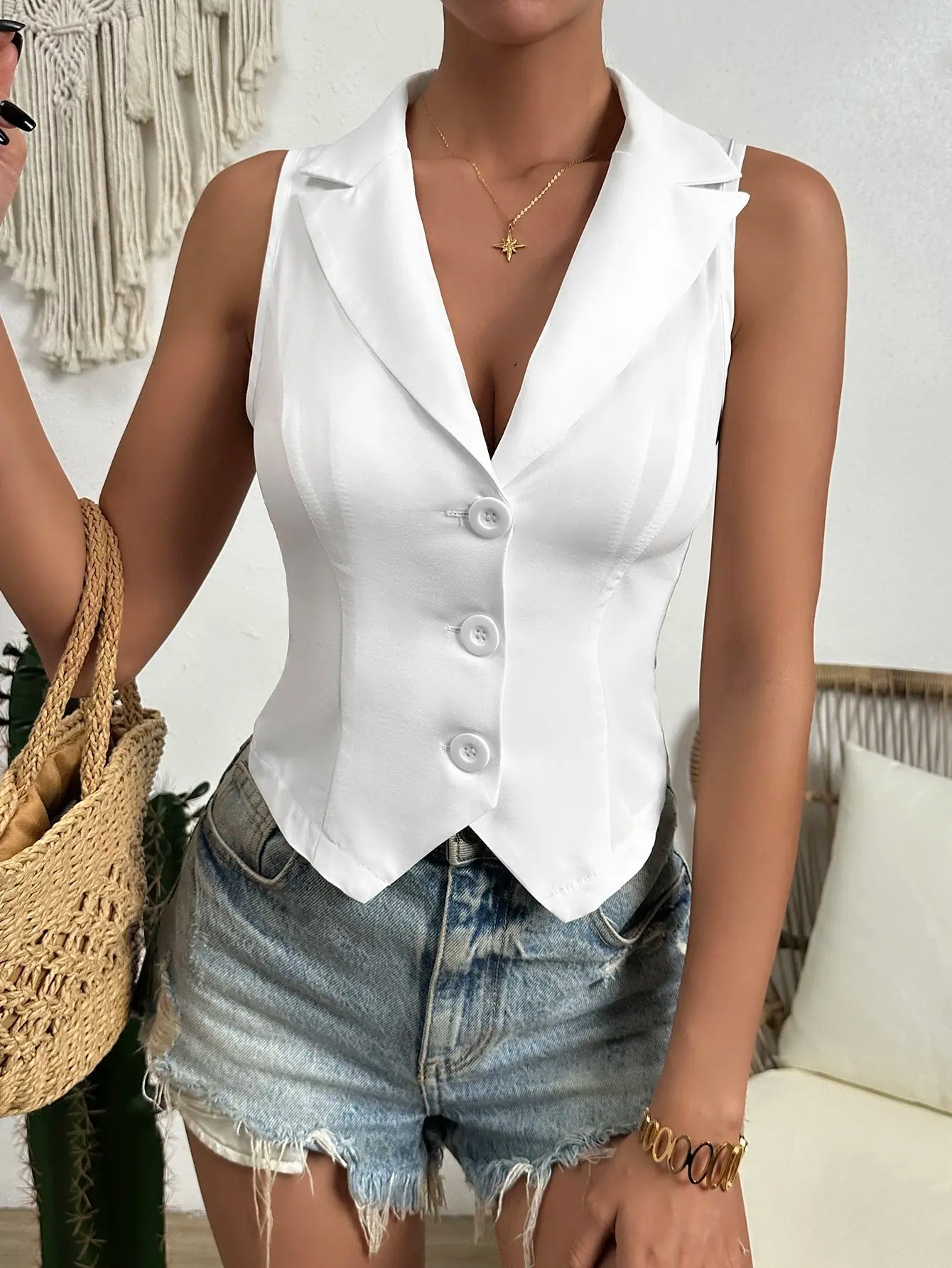 Women’s fashion casual slim vest - WHITE / M