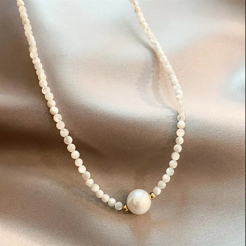 Women’s Fashion Natural Freshwater Pearl Necklace - White - electronic accessories
