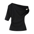 Women’s Fashion Shoulder-baring Asymmetric Top - Black / XS - electronic accessories
