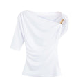 Women’s Fashion Shoulder-baring Asymmetric Top - White / XS - electronic accessories