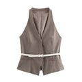 Women’s Fashion Temperament With Belt Vest Double Pants - Top / L - Other