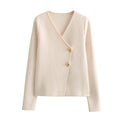 Women’s Fashionable Asymmetric Button Coat - Beige / L - electronic accessories
