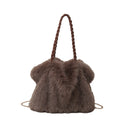 Women’s Fashionable Plush Large Capacity Tote Bag - light brown