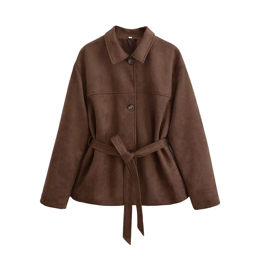 Women’s Faux Suede Loose Jacket - as picture / M