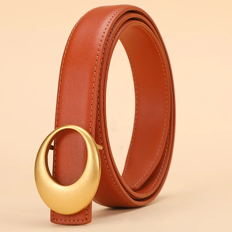 Women’s Genuine Leather Belt - orange / 110cm / CHINA