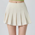 Womens Girl High Waisted Pleated Tennis Skirt - Beige / L
